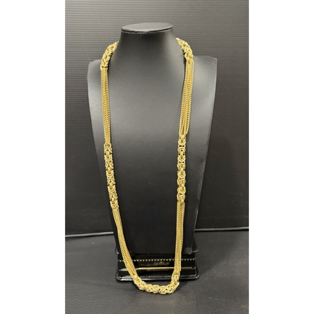 Vintage Gold Tone Multi Strand and Byzantine Link Chain 34" Necklace